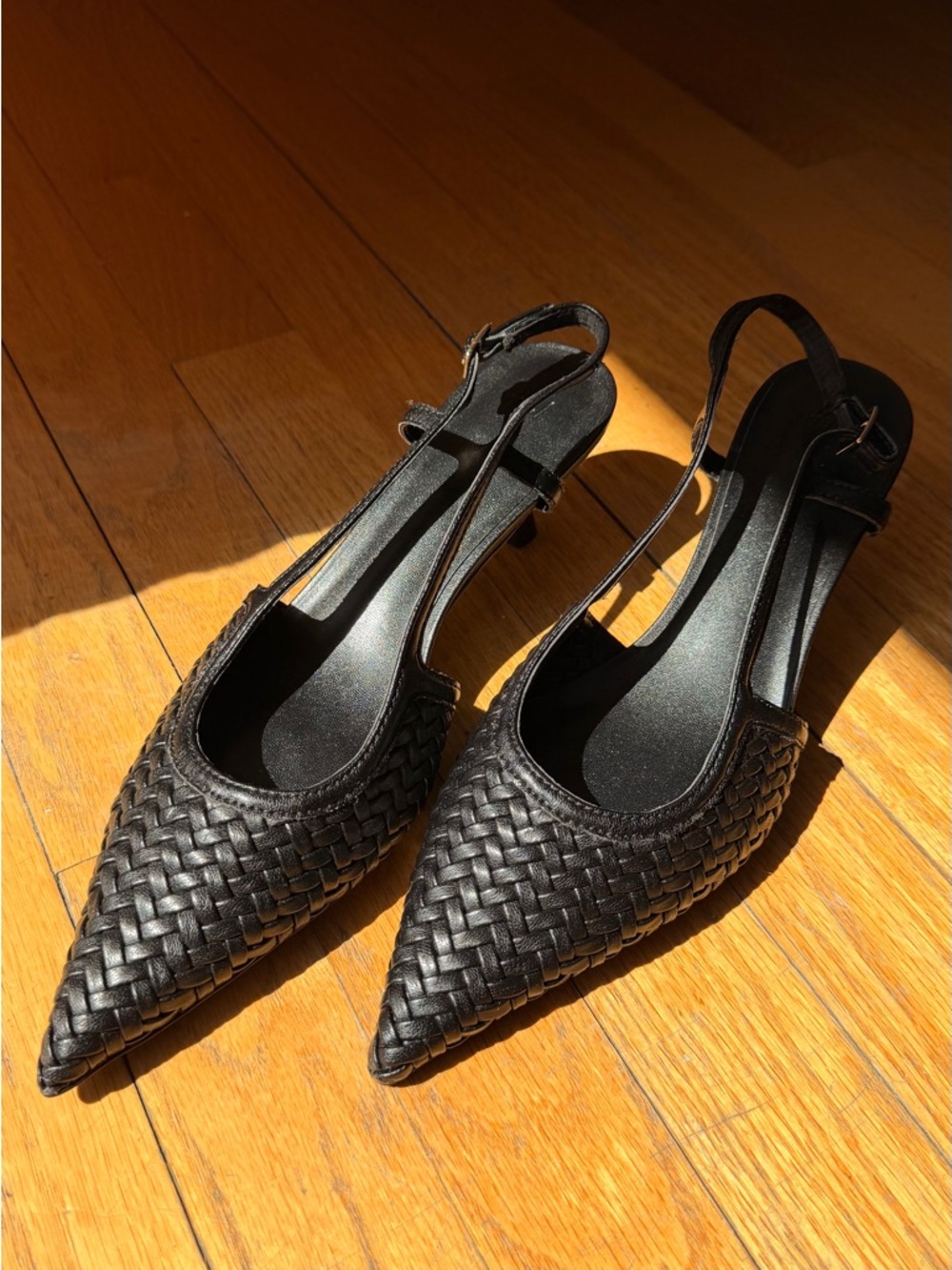 H&M Black Woven Slingback Pointed-Toe Mules